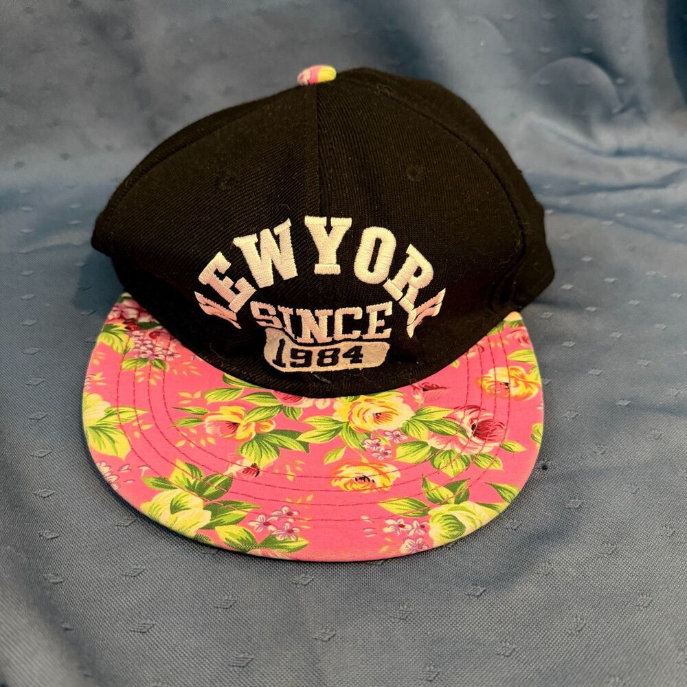 New York Since 1984 Snapback Hat Black Pink Floral Brim Streetwear Cap